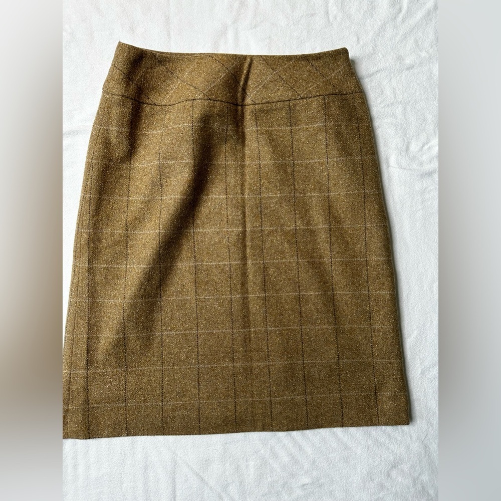Vintage Jones Wear Wool Blend A-Line Skirt – Size 4,Tan Windowpane Plaid - Picture 2 of 10